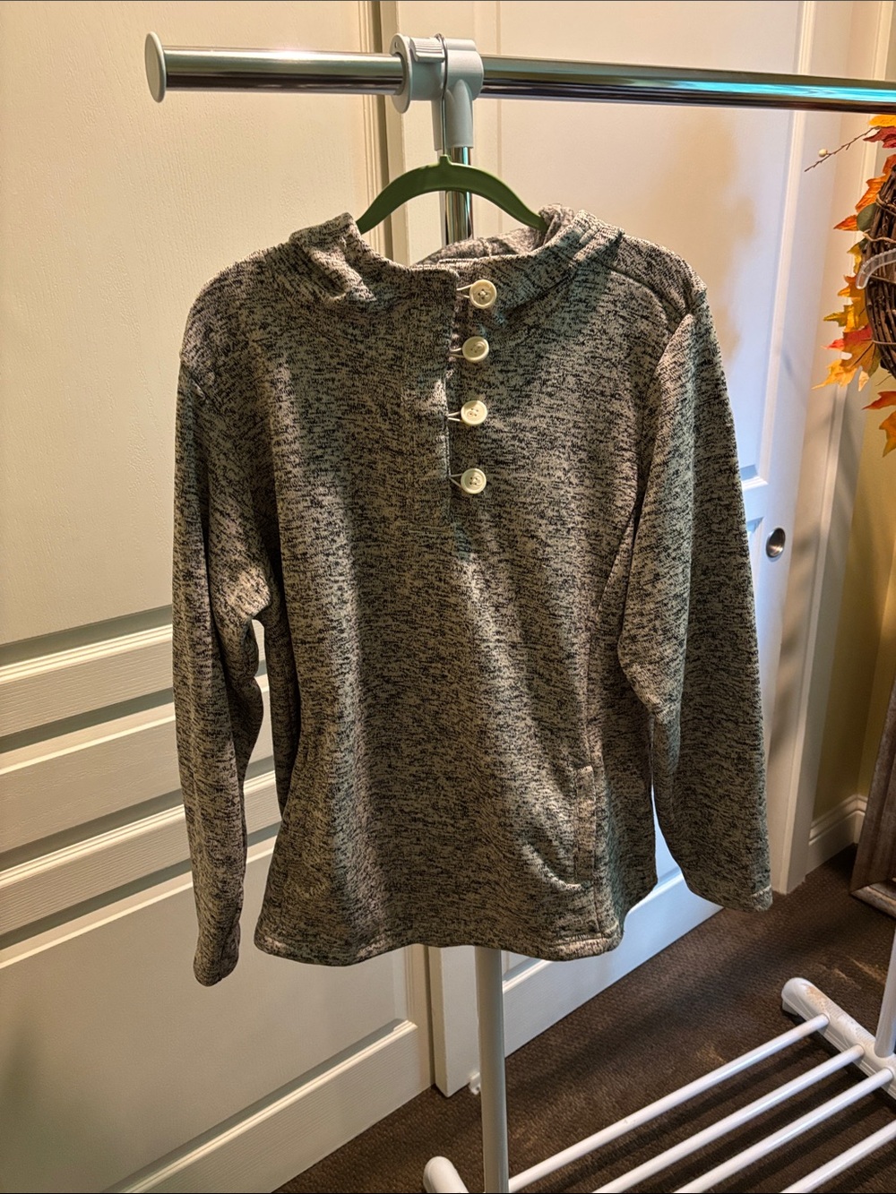 Heather Gray Button-Neck Pullover Sweater